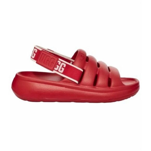 UGG Sport Yeah Sandals 9 Samba Red Slides logo Print Backstrap Resort Beach - Picture 2 of 10